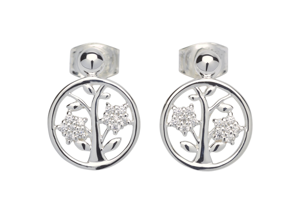 Unique Sterling Silver Tree of Life Earrings with Cubic Zirconia Stones