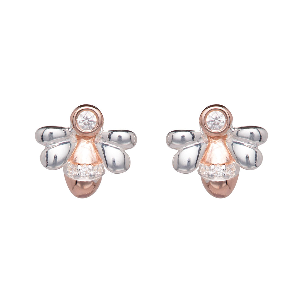 Unique Silver & Rose Gold Plated Bee Earrings