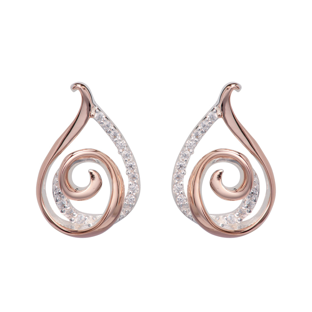 Unique Sterling Silver/Rose Gold Plated Cubic Zirconia Earrings