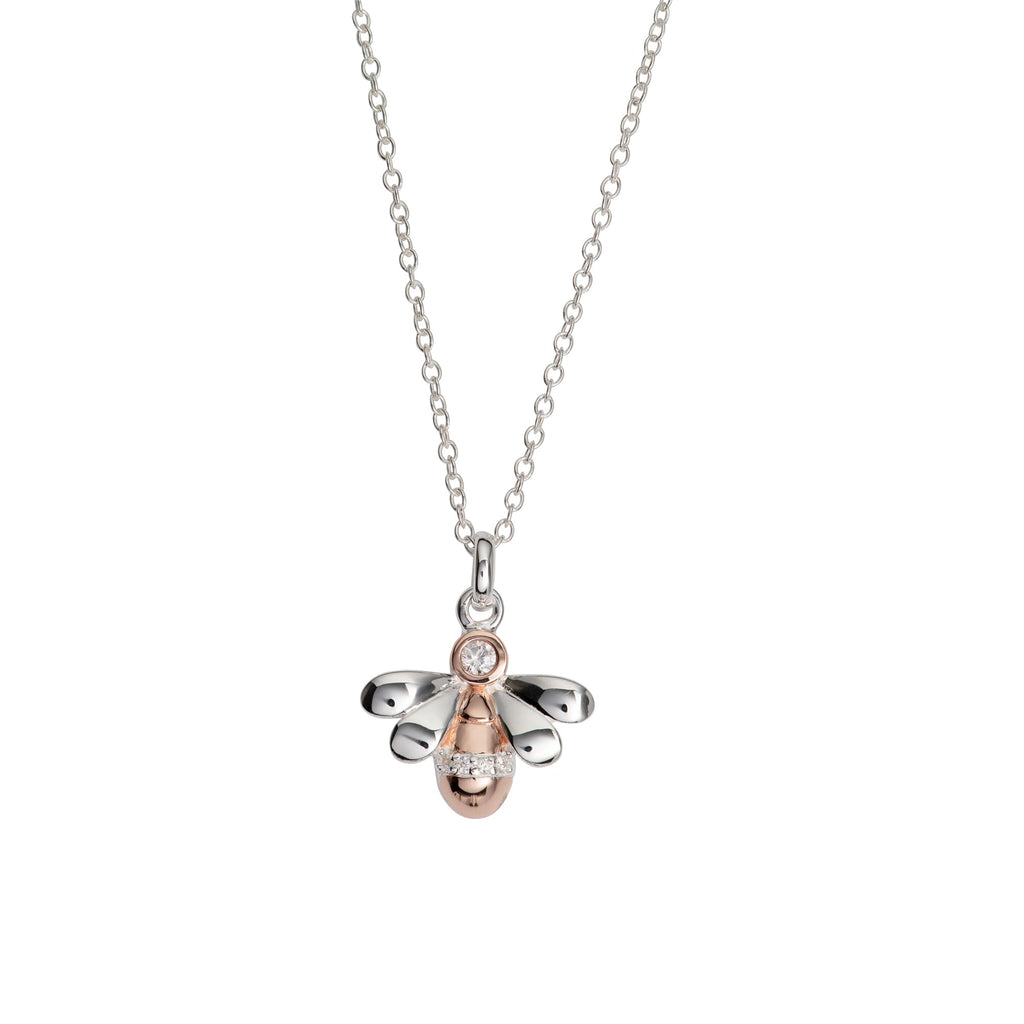 Unique Silver & Rose Gold Plated Cubic Zirconia Bee Pendant