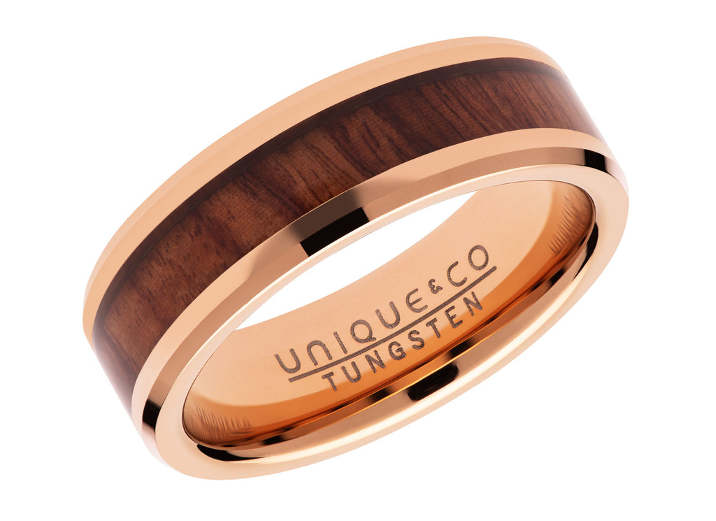 Unique Tungsten Rose IP Plating Wood Inlay Ring