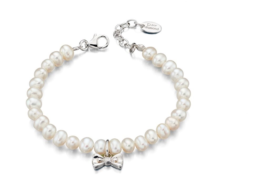 D for Diamond Bow Pearl Bracelet
