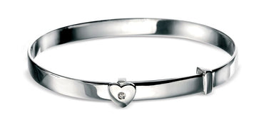 D for Diamond Silver Diamond Set Heart Baby Bangle