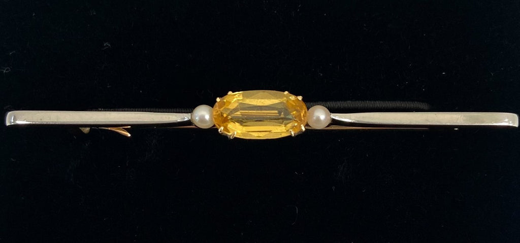 Antique 18ct Citrine and Pearl Brooch