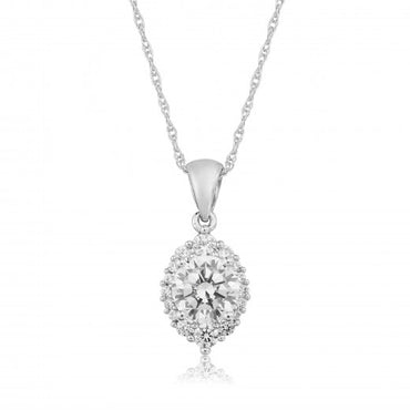 9ct White Gold Cubic Zirconia Pendant with Chain