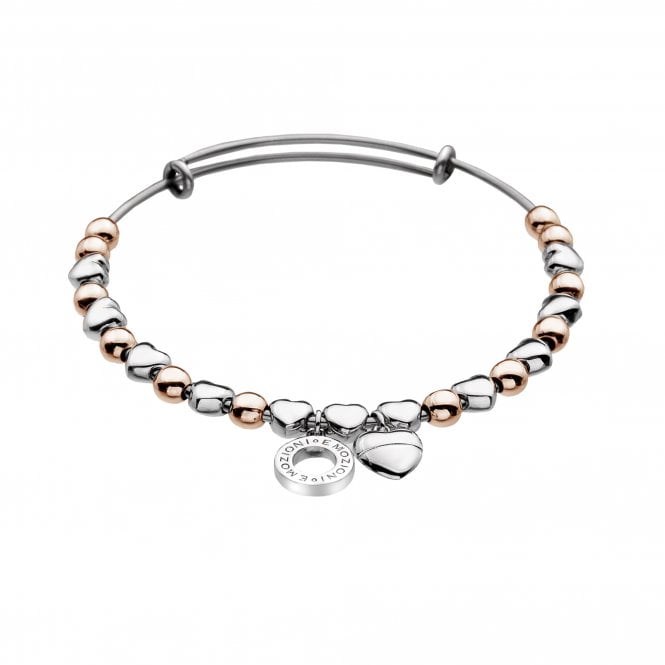 Emozioni Rose Gold and Silver Plate Heart Bangle