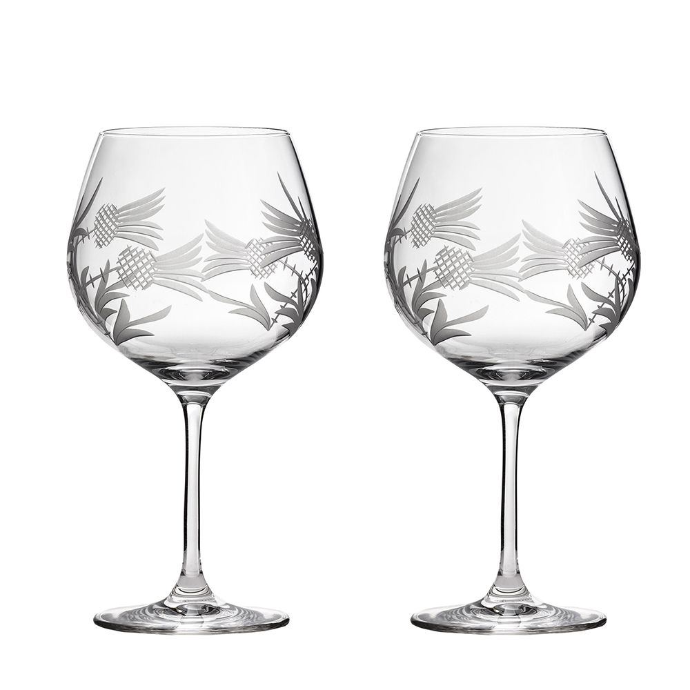 Flower of Scotland (Thistle) - 2 Gin and Tonic (G&T) Copa Glasses 210mm (Gift Boxed) | Royal Scot Crystal