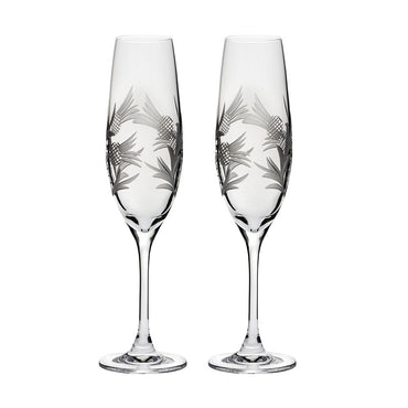 Flower of Scotland (thistle) - 2 Crystal Champagne Flutes 236mm (Presentation Boxed)
