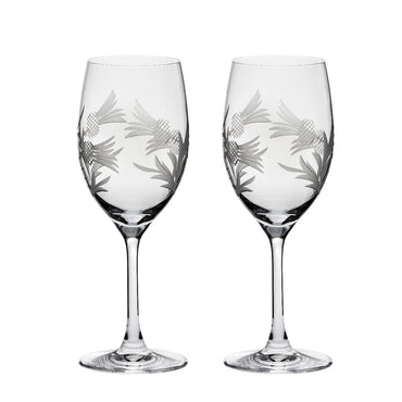 Flower of Scotland (Thistle) - 2 Large Crystal Wine Glasses 216mm (Presentation Boxed)
