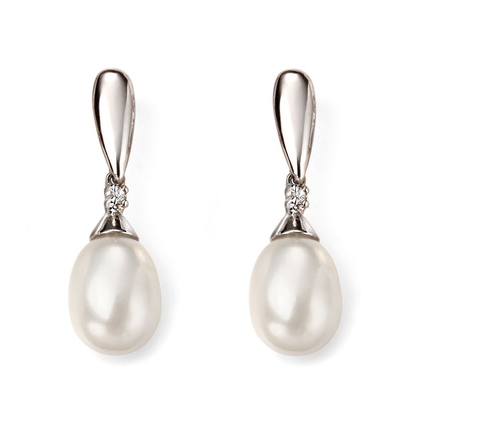 9ct White Gold Pearl and Diamond Earrings