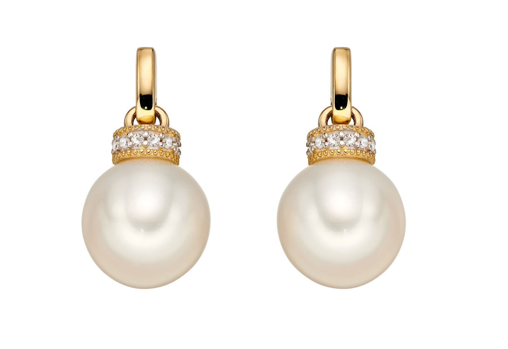 9ct Yellow Gold Freshwater Pearl and Diamond Drop Earrings