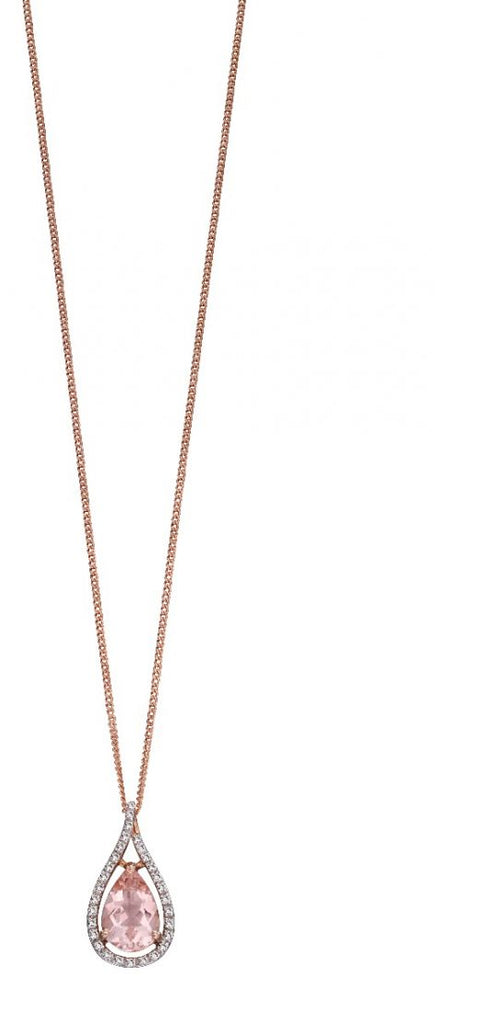 9ct Rose Gold Morganite & Diamond Pendant & Chain
