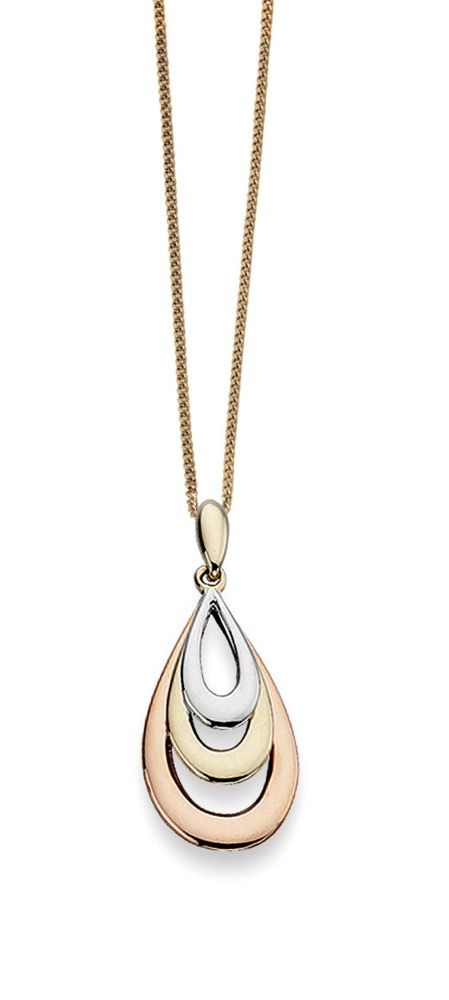9ct Yellow, White and Rose Gold Teardrop Pendant