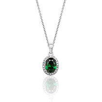 Silver & Co Oval Green CZ Pendant