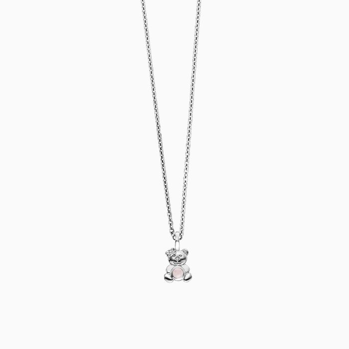 Little Angel Silver Teddy Rose Quartz Children's Necklace