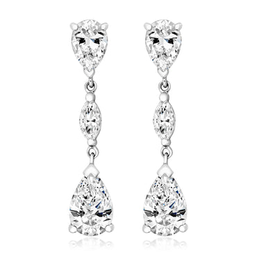 Silver Cubic Zirconia Triple Drop Earrings
