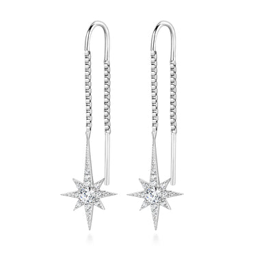 Silver & Cubic Zirconia Star Drop Earrings