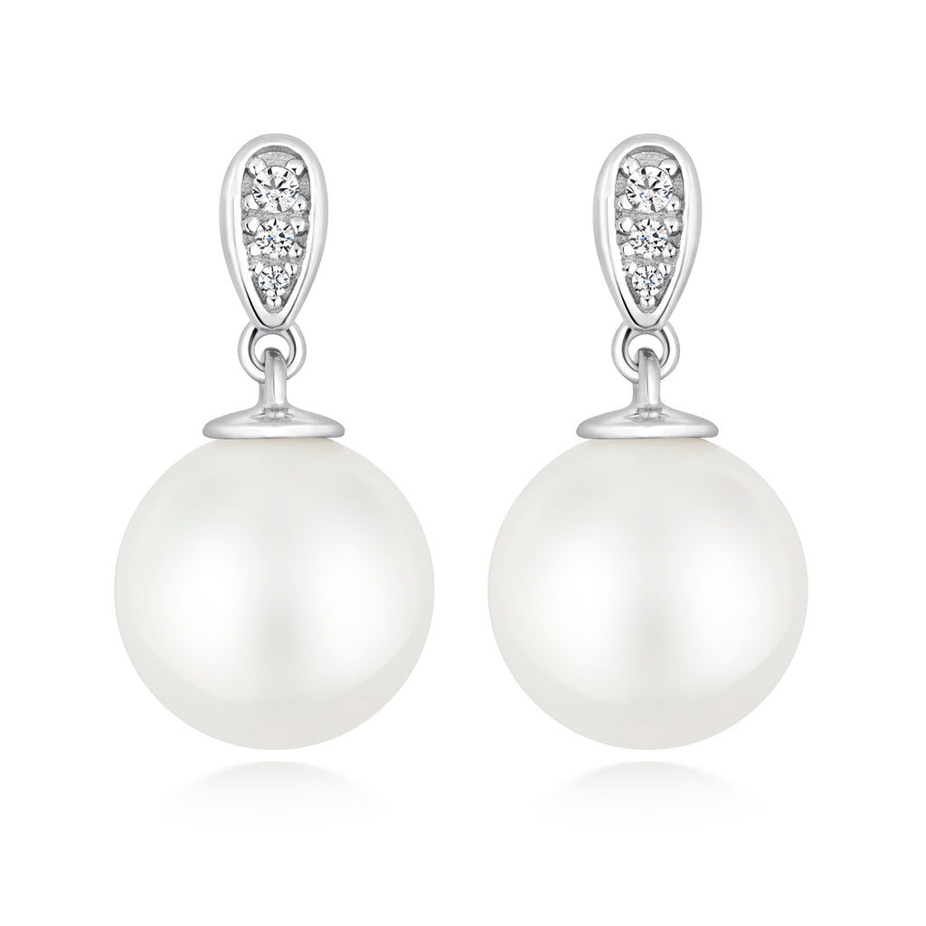 Silver cubic zirconia & pearl earrings