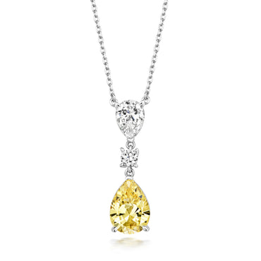 Silver Yellow/White Cubic Zirconia Triple Drop Pendant