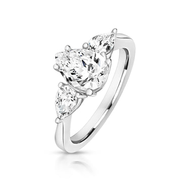 Silver 3 Stone Claw Set Pear Shape Ring
