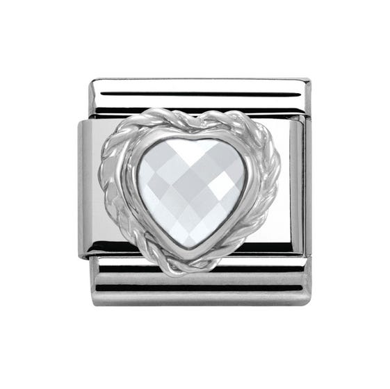 Nomination Silver & Steel Sparkling Heart Classic Charm