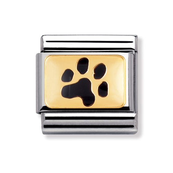 Nomination Gold Black Paw Print Classic Link