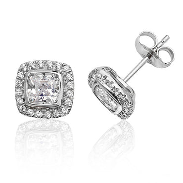 Silver & Co. Cubic Zirconia Cushion Stud Earrings