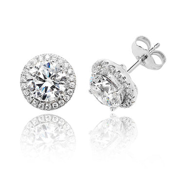 Silver & Co. Cubic Zirconia Round Halo Stud Earrings