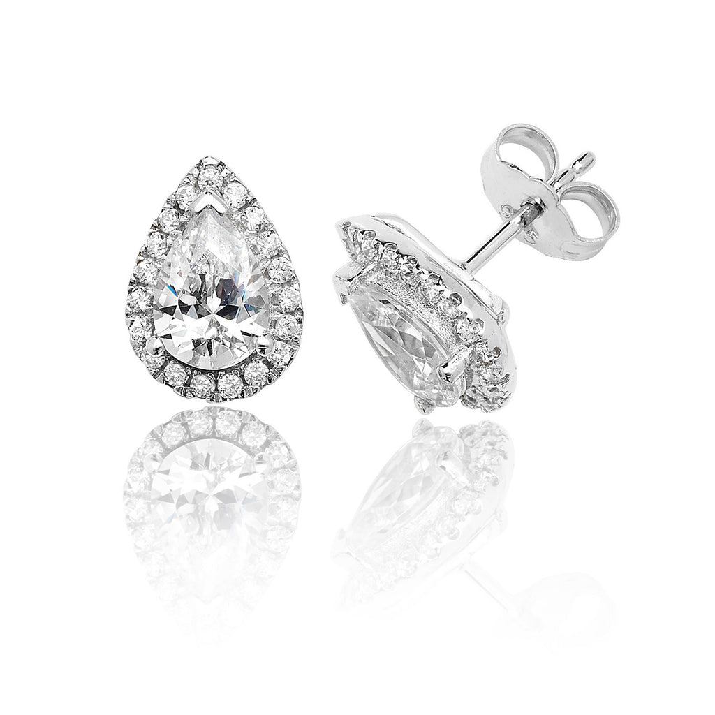 Silver & Co. Cubic Zirconia Pear Shape Halo Stud Earrings