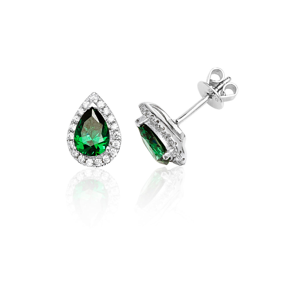 Silver & Co. Pear Shape Halo Green Cubic Zirconia Stud Earrings