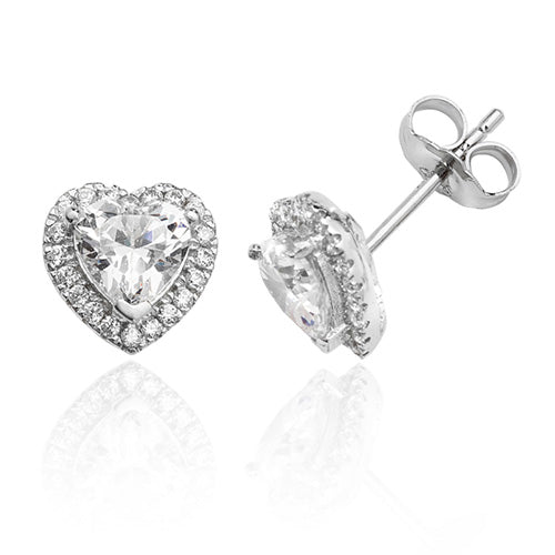 Silver & Co. Claw Set Cubic Zirconia Heart Stud Earrings