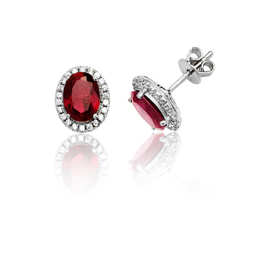 Silver & Co. Red CZ Oval Stud Earrings