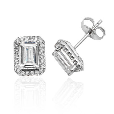 Silver & Co Emerald Cut CZ Earrings