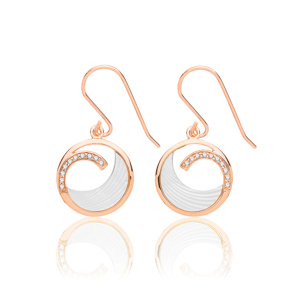 Silver & Co Mother of Pearl CZ Rose Gold Plated Drop Earrings