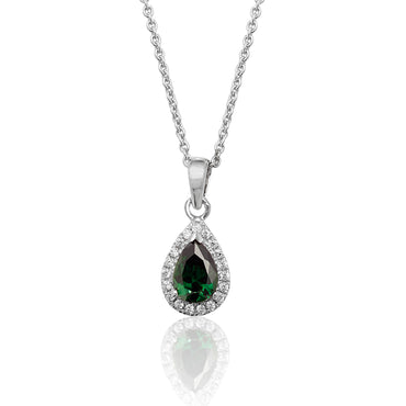 Silver & Co. Pear-shape Green CZ Halo Pendant