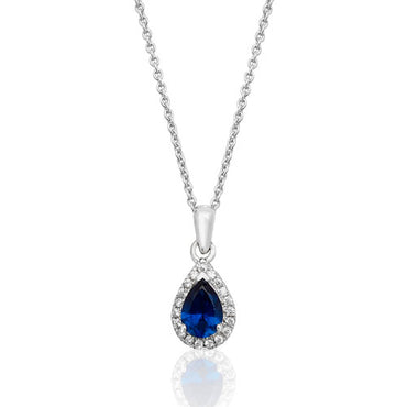 Silver & Co. Pear-shape Blue CZ Halo Pendant
