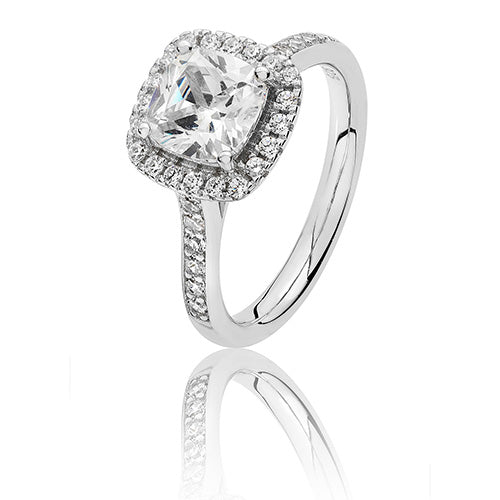 Silver & Co. Cubic Zirconia Square Halo Ring