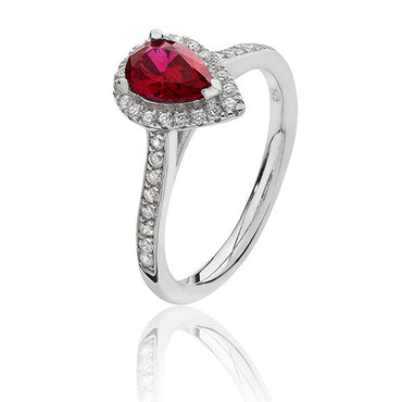Silver & Co. Pear Shape Halo Red & White Cubic Zirconia Ring