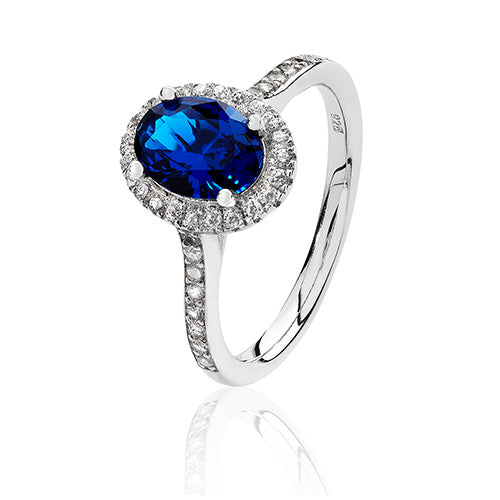 Silver & Co. Oval Halo Blue & White Cubic Zirconia Ring